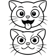 Cute cats different emotions set vector isolated white background
