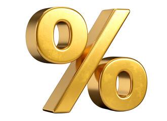 Tilted Gold % Sign with Shadow, Symbol of Economic Growth, PNG Cut Out