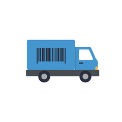 Fototapeta premium Blue Delivery Truck with Barcode on Cargo Area.