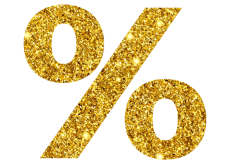  Minimal Gold Foil Percent Sign with Sparkle Effects, Transparent PNG
