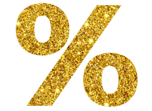  Minimal Gold Foil Percent Sign with Sparkle Effects, Transparent PNG