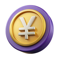 Obraz premium Golden yen coin 3d rendering plastic style icon isolated on transparent background illustration of currency
