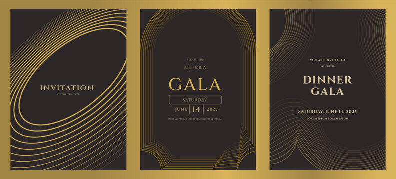 Elegant Golden Gala Dinner Invitation Templates Vector Design