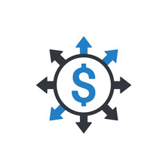 Financial Growth and Investment Symbol with Arrows Pointing Outward.