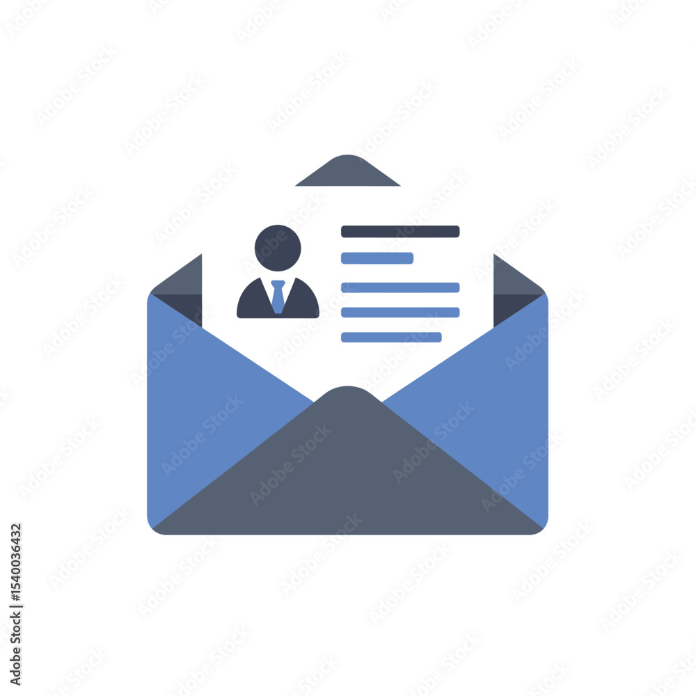 Aufkleber blue envelope containing a document with a person icon and text lines.