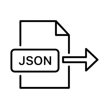 Outlined document icon labeled JSON points right with an arrow