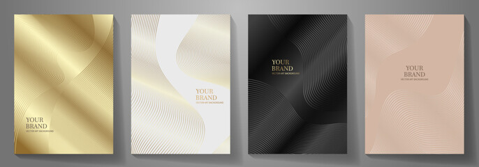 Black and gold elegant cover design set. Modern Luxury vector art background. Premium fashionable template for cover design, invitation, flyer, wedding card, note book, menu design.	