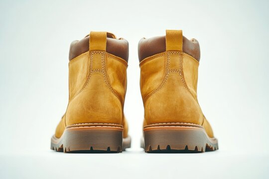 Tan leather work boots, back view