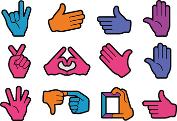 Fototapeta premium Colorful Hand Gesture Icons Set, Flat Design, Vector Illustration