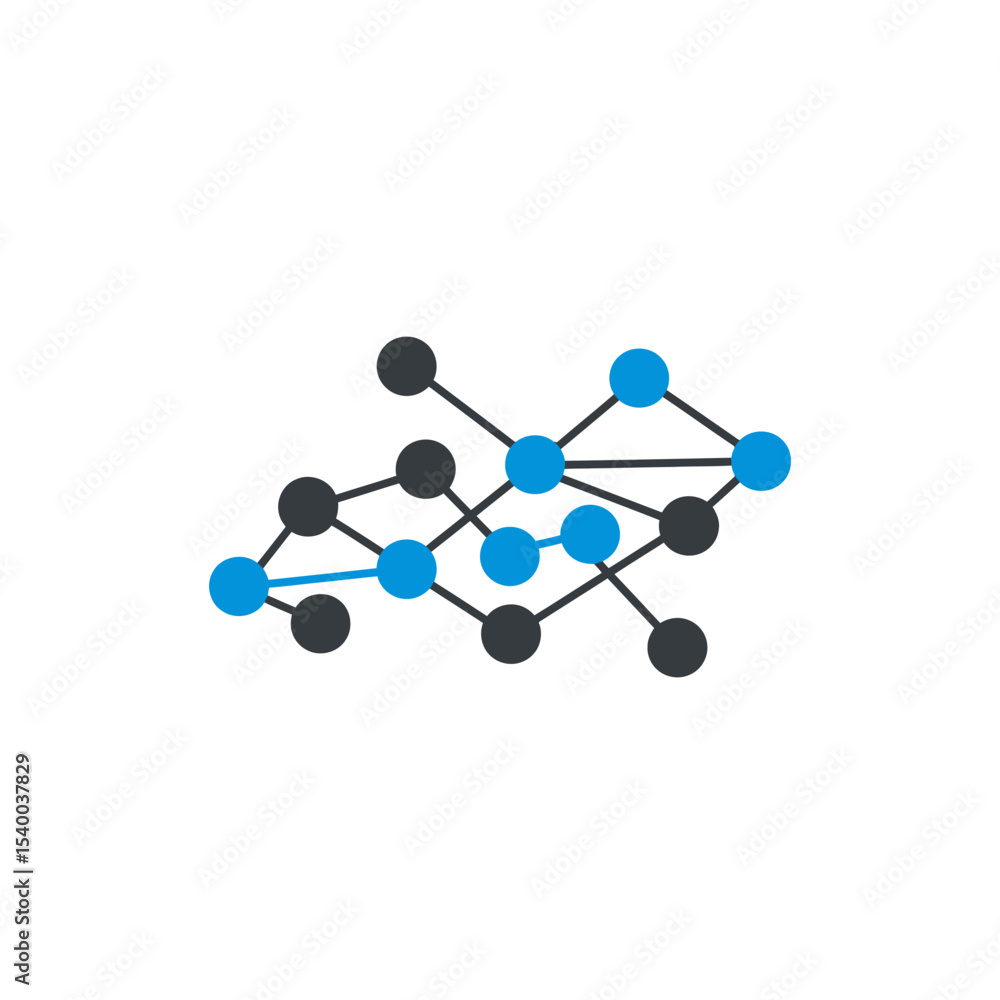 Aufkleber interconnected blue and black nodes with lines representing a complex network.