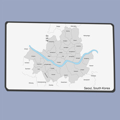 Map of Seoul South Korea with neighboring districts and locations on the South Korea map.