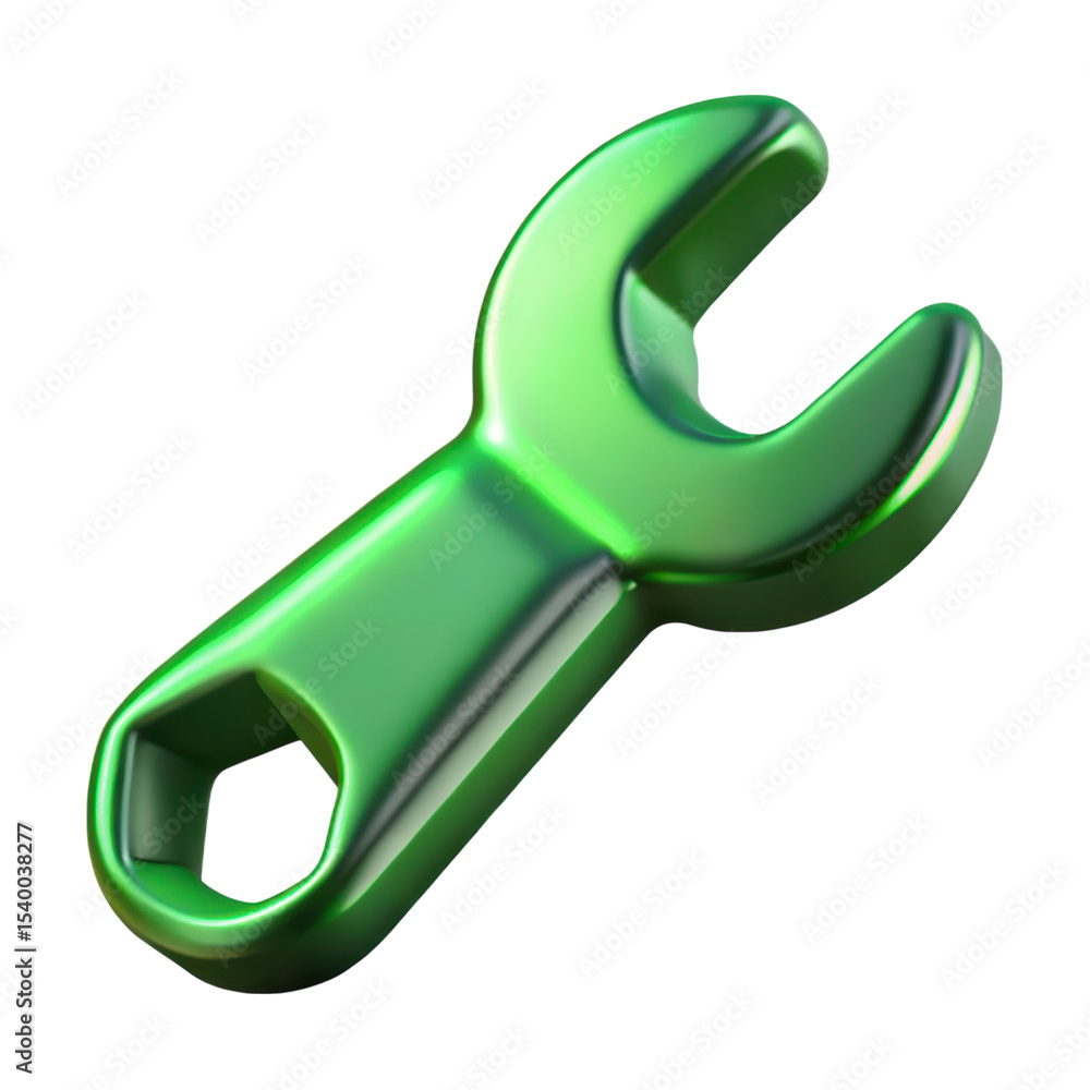 Aufkleber green wrench 3d rendering plasticstyle icon isolated on transparent background mechanical tool illus