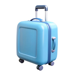 Light blue suitcase 3d rendering plasticstyle icon solated on transparent background for traveling and vacation
