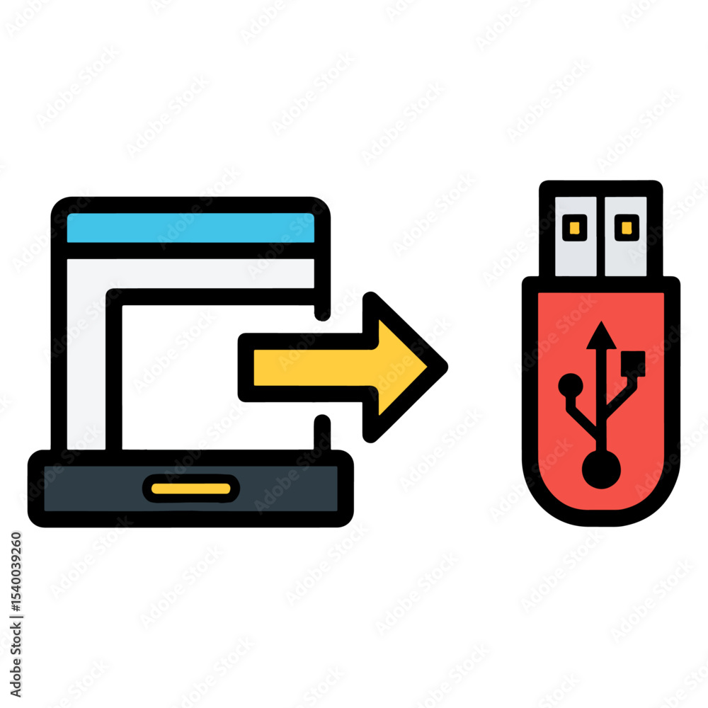 Poster a yellow arrow transmits data from a device to a red usb stick