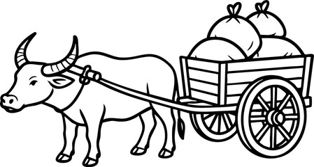 buffalo and a cart with harvested rice