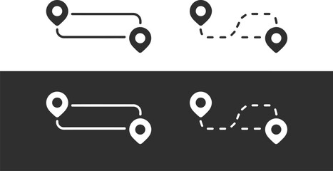 Simple Route Icons Direct and Indirect Path Navigation Symbols