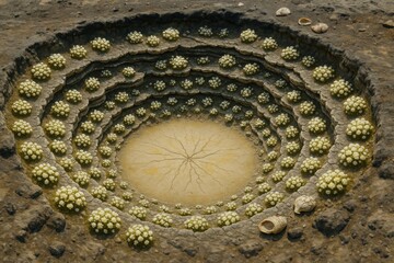 Blossom Cluster Formation Inside Layered Crater Pit with Natural Radial Pattern


