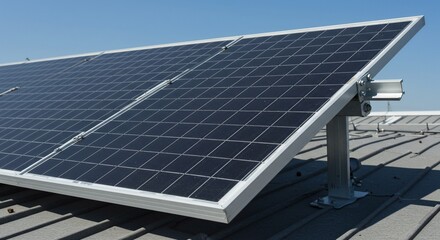 Rooftop Solar Panel Array Angled Towards Sunlight