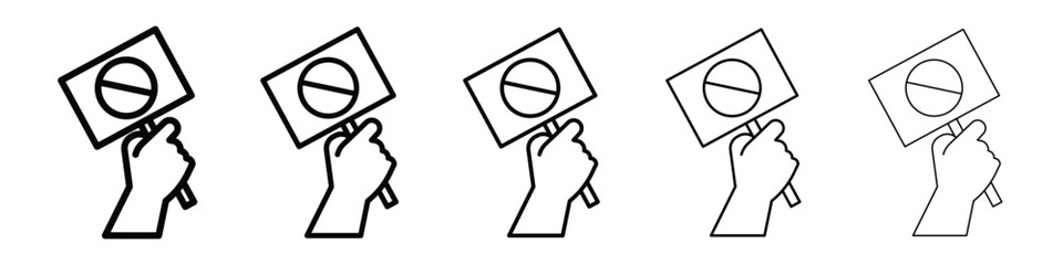 Protest banner in hand icon isolated vector on white background set