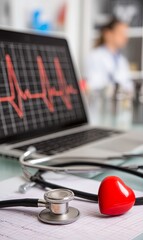 Medical equipment and heart symbol showcase healthcare monitoring tools
