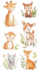 Obraz premium Cute Watercolor Animals. Adorable watercolor illustrations of cute baby animals, perfect for a whimsical design.