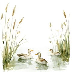 Obraz premium Watercolor ducks in reeds