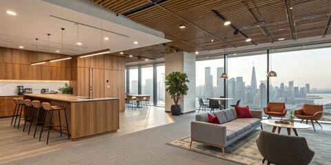 Modern Office Interior Incorporating Wooden Elements for Natural and Inviting Atmosphere