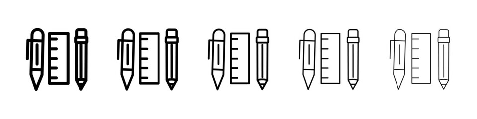 Ruler, pencil and pen icon isolated vector on white background set