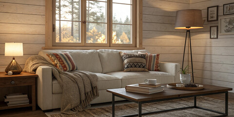 Inviting Home Living Room Interior with Plush Sofa and Coffee Table for Social Gatherings