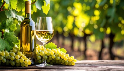 Fototapeta premium White Wine in Vineyard: A Taste of Summer