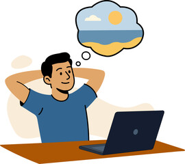 Office Worker Daydreaming of Vacation