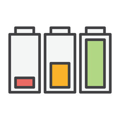 Battery Charge Levels Icon Set, Low to Full

