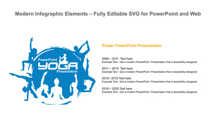 Naklejka premium Yoga-Themed PowerPoint Timeline Infographic – Editable Vector with Silhouettes. Fully editable vector SVG file compatible with PowerPoint, Illustrator, and most vector-based applications.