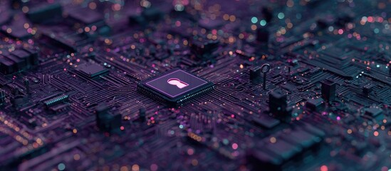 A stylized circuit board features a central keyhole icon, representing digital security within a complex technological landscape