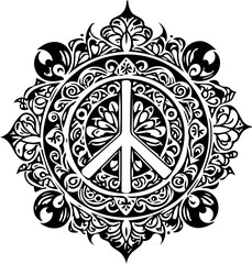 tattoo peace symbol fractal black and white vector 