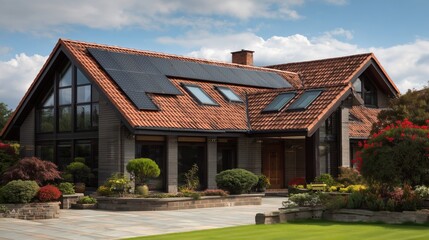 Charming Suburban House with Solar Panels and Traditional Tiled Roof