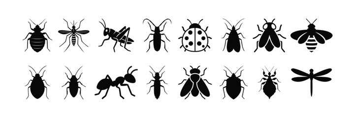 Assorted Insect Silhouettes Vector EPS Pack for Bug, Nature, and Entomology Designs