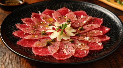 Sliced raw beef dish