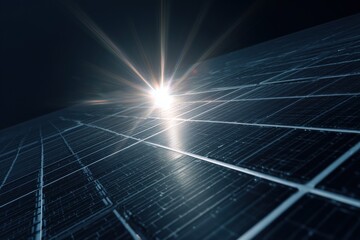 Bright Lens Flare on Dark Solar Panel Array - Intense Renewable Energy Focus