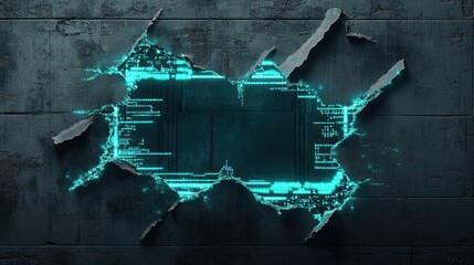 Glowing tech hole in concrete