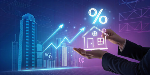 Creative Concept Visualizing Rising Mortgage Interest Rates and Their Financial Impact on Homebuyers