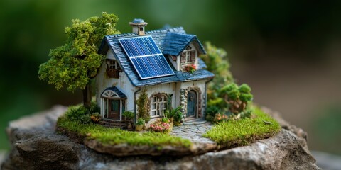 Illuminated Miniature Eco-Friendly House Model with Rooftop Solar Panels