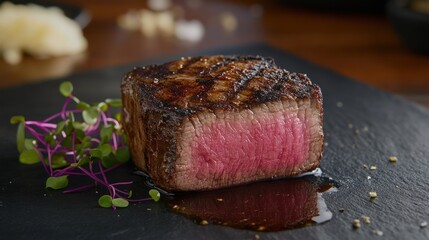 Grilled steak on slate platter