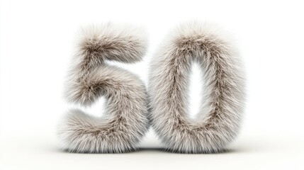 3D render icon Fluffy Number 50:  Textured, 3D Rendered, Anniversary, Celebration, Milestone, Winter Theme isolated on white background