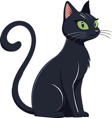 Adorable black cat sitting pretty green eyes