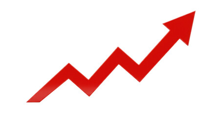 Stock market growth red arrow pointing up on isolated background on transparent background