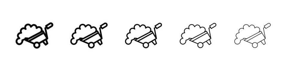 wheelbarrow unloading icon isolated vector on white background set