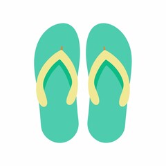 Pair of teal flip flops isolated on white background
