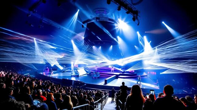 A large crowd of people watching a concert on a stage