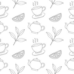 Tea time seamless pattern, hand drawing, vector illustration